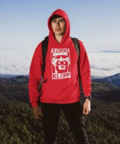 pullover hoodie of a man hiking a mountain 30498 12 Mikina Liverpool Jurgen Klopp červená