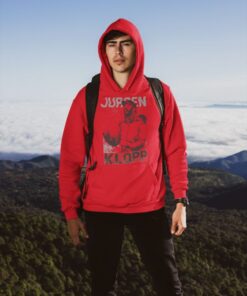 pullover hoodie of a man hiking a mountain 30498 21 1 Mikina Liverpool tréner Klopp červená